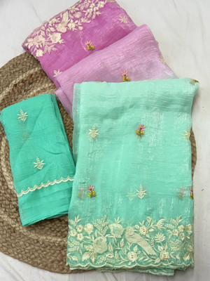 Sita Embellished Bollywood Chanderi Saree(Light Blue, White)