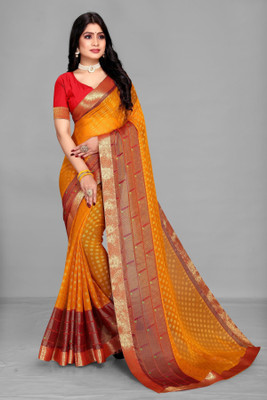 PinkEVE Woven Daily Wear Chiffon, Brasso Saree(Yellow)