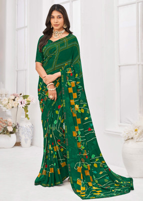 Laxmipati sarees Printed Daily Wear Georgette Saree(Dark Green)