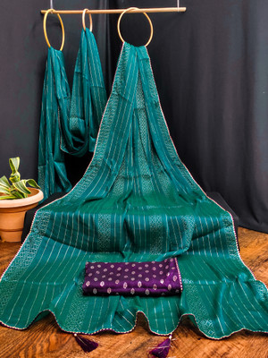 Ranagtrang Embellished, Striped Saree with Attached Blouse Chiffon Saree(Green, Purple)