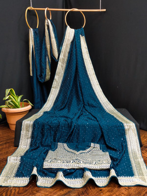 K SALIYA ENTERPRISE Embroidered Bollywood Polyester Saree(Blue)
