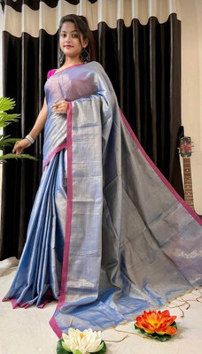 BiswasTextiles Self Design Tant Pure Cotton Saree(Light Blue)