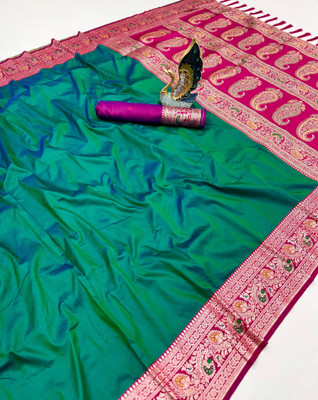 Tasrika Woven Banarasi Cotton Silk Saree(Green)