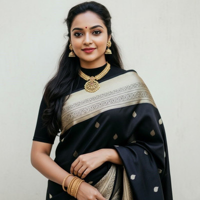 CKDESIGNER Woven Banarasi Jacquard Saree(Black)