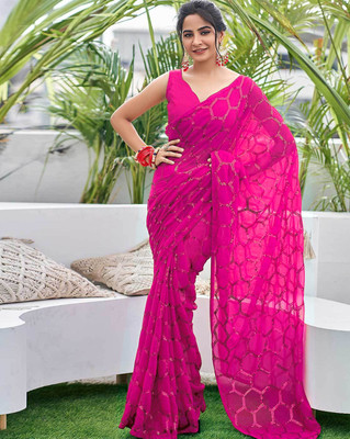 b bella creation Self Design Bollywood Georgette Saree(Pink)