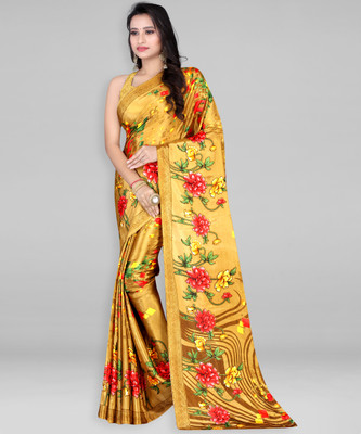 Leelavati Printed Daily Wear Crepe Saree(Yellow)