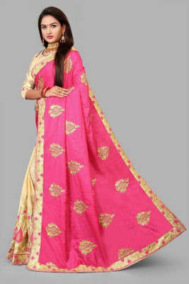 QUEDDY'S Embroidered Bollywood Georgette Saree(Pink)
