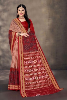 Tulsi Printed Sambalpuri Cotton Blend Saree(Red)