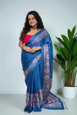 SnehaFashion Creation Printed, Woven Daily Wear Silk Blend, Satin Saree(Blue, Pink)