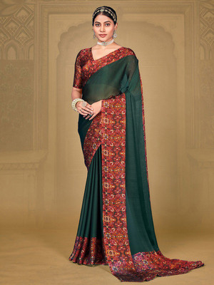 ANOUK Printed Bollywood Chiffon Saree(Green)