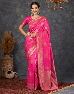 all about you Woven, Self Design Banarasi Silk Blend Saree(Pink, Gold)