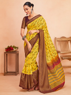 Sareemall Printed Madurai Cotton Blend Saree(Yellow)