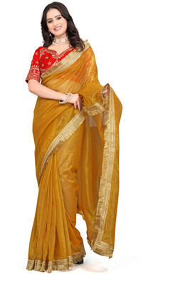 Brahmani Creation Embroidered Daily Wear Net Saree(Yellow)