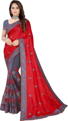 ZENBLAZE Self Design Bollywood Silk Blend, Net Saree(Red)