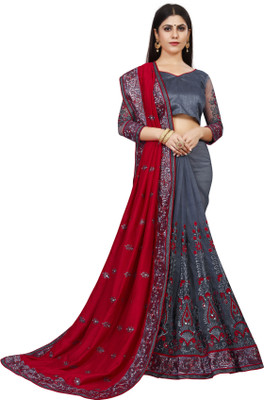 b bella creation Embroidered Bollywood Net, Art Silk Saree(Maroon)
