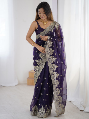 ANOUK Embroidered Bollywood Net Saree(Purple)