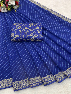 RHG Fashion Printed Bandhani Georgette Saree(Blue)