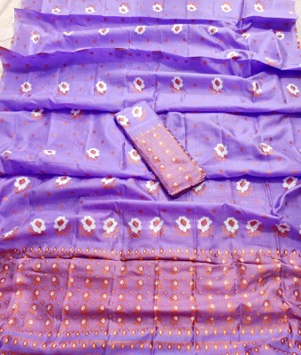 DIVINE Printed Mekhela Chador Pure Silk Saree(Purple)