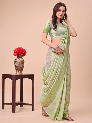 Tasrika Woven Banarasi Cotton Silk Saree(Green)