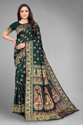 Kuvarbafashion Self Design Banarasi Silk Blend Saree(Green)