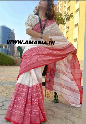 Bhadra Shopping Store Woven Bhagalpuri Handloom Cotton Blend Saree(White)