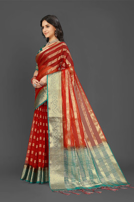 Aarunika LGF Solid/Plain Bollywood Organza Saree(Red)