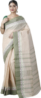 DipDiya Self Design, Woven Tant Pure Cotton Saree(Cream, Green)