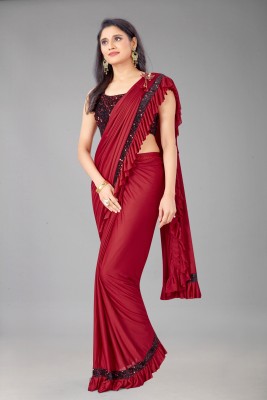 jasmin fashion Embellished Bollywood Lycra Blend Saree(Maroon)