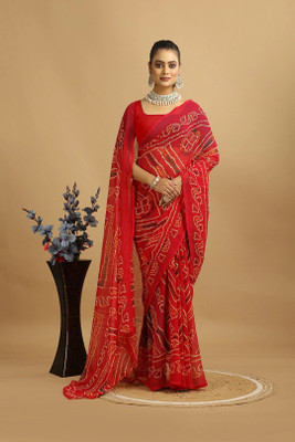 MAHARAJ SAREES Solid/Plain Bollywood Georgette Saree(Red)