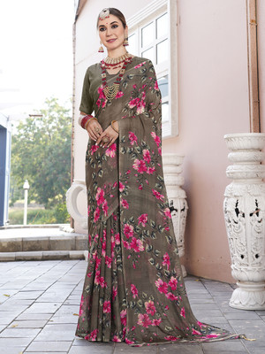 ANOUK Printed Daily Wear Georgette Saree(Grey)