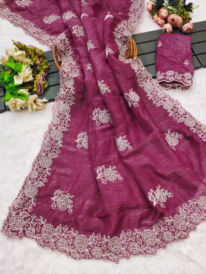Sanjana Silks Embroidered Bollywood Jimmy choo Saree(Magenta)