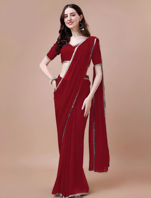 Labheshwari Solid/Plain Bollywood Georgette Saree(Red)