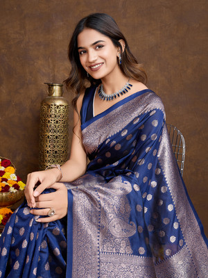 Shreyansh creation Woven Bollywood Pure Silk Saree(Dark Blue)