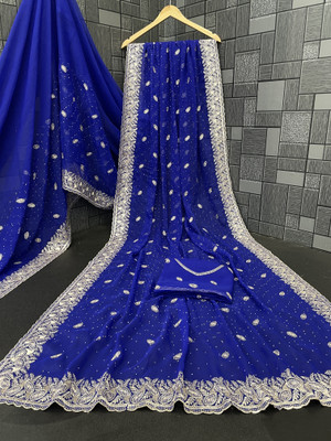 RIDDHISIDDHI NX Embroidered Bollywood Organza Saree(Blue)