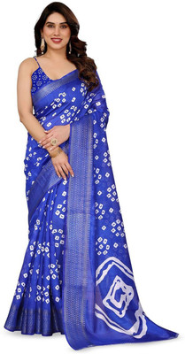 Moda Rapido Self Design Bandhani Cotton Blend Saree(Blue)