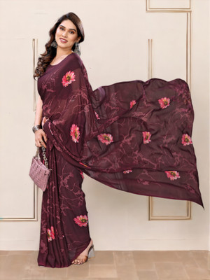 Moda Rapido Floral Print Bollywood Georgette Saree(Magenta)