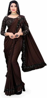 Julee Embellished Bollywood Lycra Blend Saree(Brown)