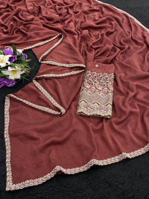 K 5 FASHION Embroidered, Solid/Plain Bollywood Chiffon Saree(Maroon)