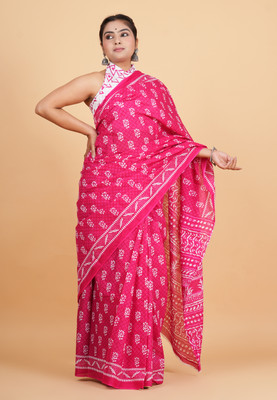 Krishna Creation Printed Handloom Pure Cotton Saree(Pink)