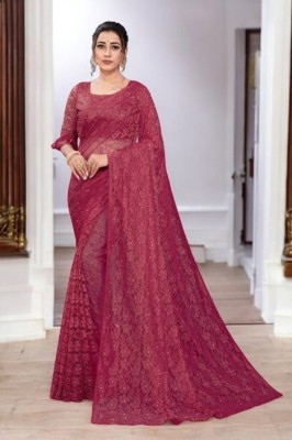 Prisha Fashion Self Design Bollywood Net Saree(Maroon)