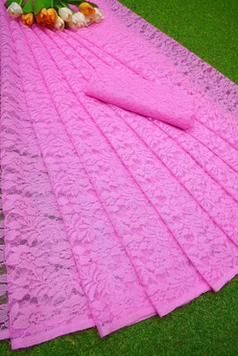 Aarya creation Self Design Bollywood Net Saree(Pink)