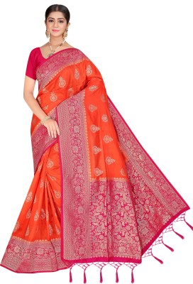 ShreejiPrints Woven Banarasi Silk Blend Saree(Orange)