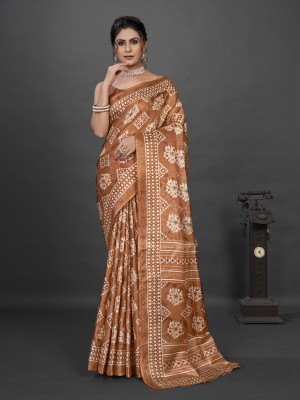 Divastri Printed Daily Wear Silk Blend Saree(Brown)