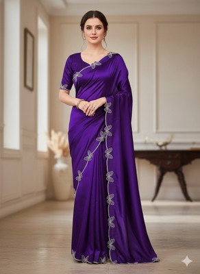 NAHIK FAB Solid/Plain Daily Wear Georgette Saree(Purple)