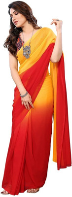 RAJESHWAR FASHION Floral Print Daily Wear Georgette Saree(Pack of 2, Orange, Red)