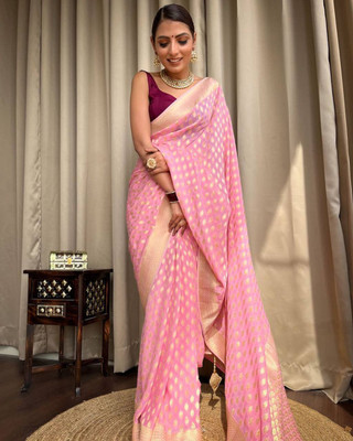 KIVERA Woven Banarasi Silk Blend Saree(Pink)