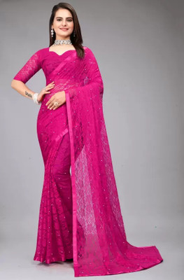 Saadhvi Self Design Bollywood Net Saree(Pink)