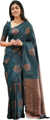 KAKADIYA Woven Kanjivaram Pure Silk Saree(Light Blue)