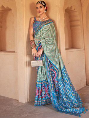 ANOUK Embellished Patola Silk Blend Saree(Blue)
