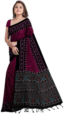 Bhadra Printed Sambalpuri Handloom Viscose Rayon Saree(Pink)